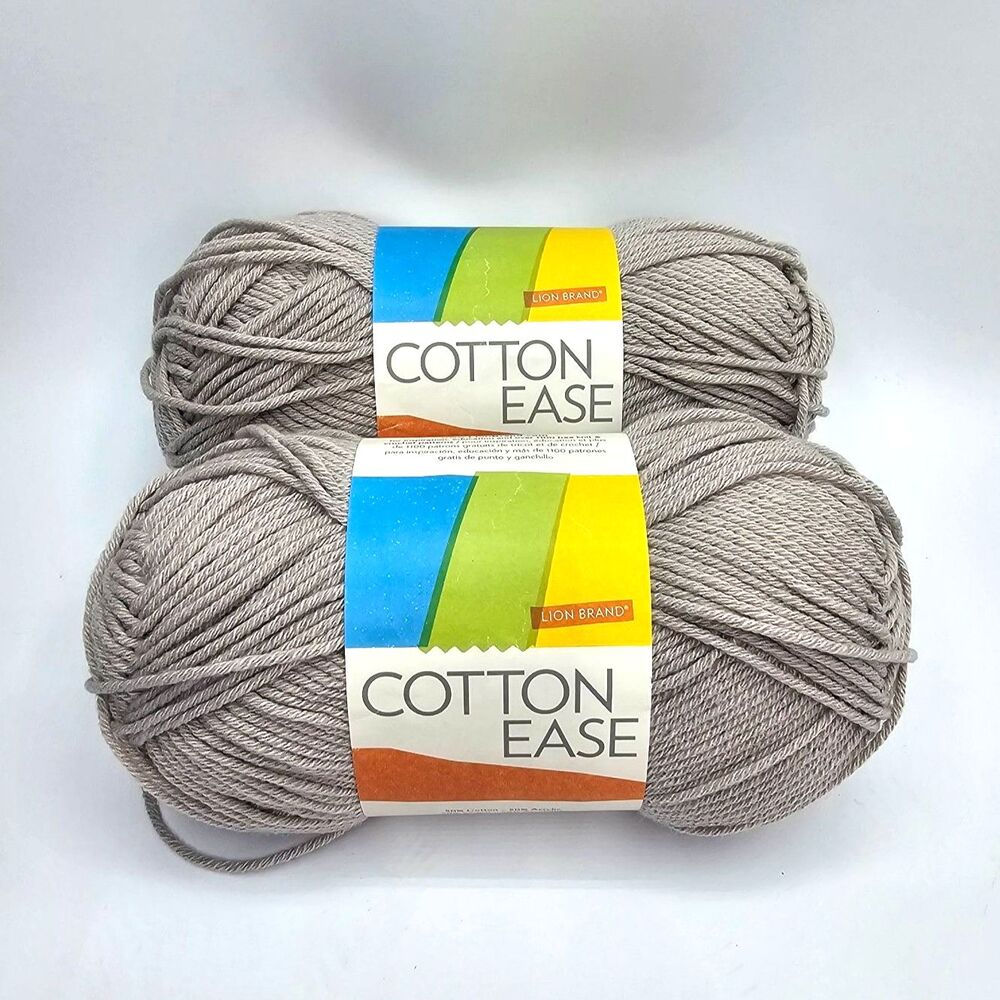 Lion Brand Cotton-Ease Yarn Stone 149 Lot 2 Skeins 414 Yds Cotton Acrylic